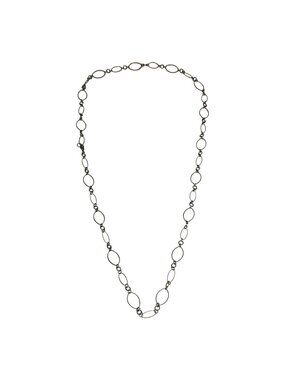 Silver-Tone Oval Link Chain Necklace W/ Textured Detailing Lobster Clasp Closure